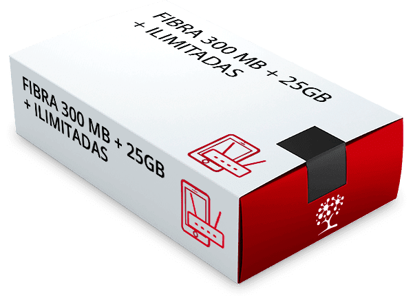 Paquete de fibra 300Mb + 25GB de datos móviles + llamadas ilimitadas con Movilfly